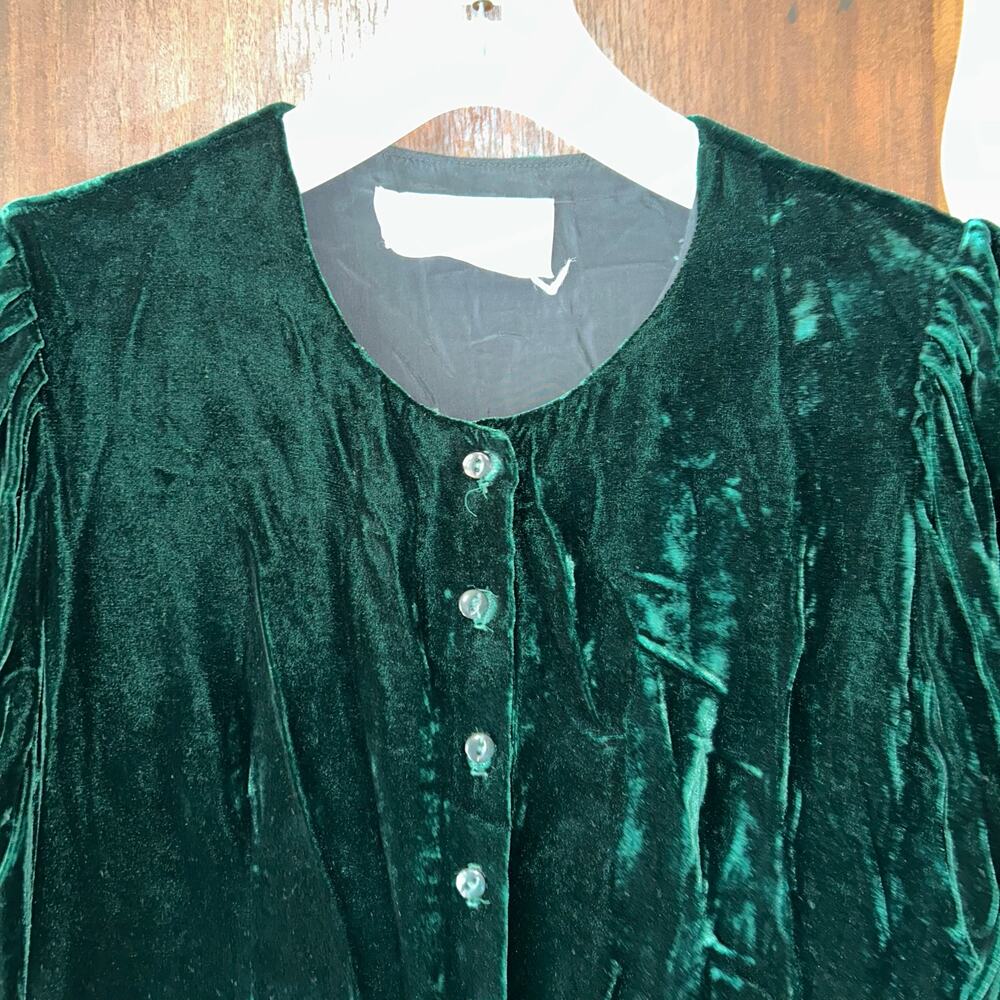 Vintage Eileen West Velvet Long Sleeve Dress Green Sz 6 button up holiday - Picture 3 of 12